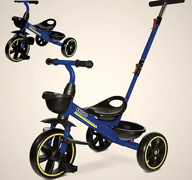 KRIDDO 2-in-1 Toddler Tricycle w/ Push Handle Ages 18M-5Y Blue