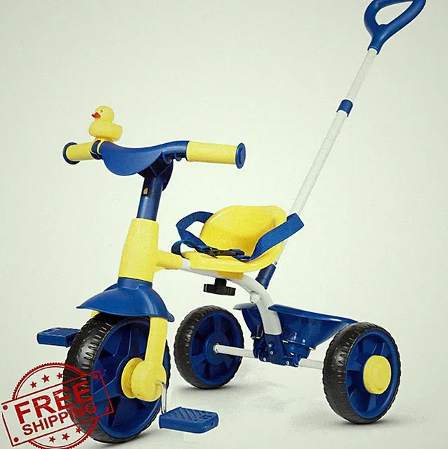 KRIDDO 2-in-1 Tricycle Toddlers 18 Month-3 Years EVA Wheels Push Handle Blue