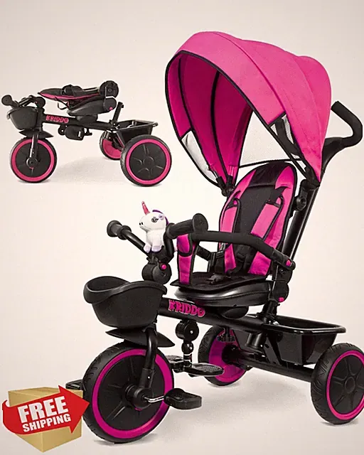 KRIDDO 7-in-1 Tricycle Toddler Stroller Pink 18 Months-5 Years