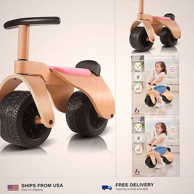 KRIDDO Wooden Baby Balance Bike 1 Year Old, Wide Wheels for Stable and Smooth...